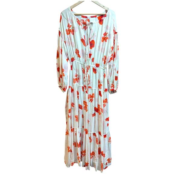 Reformation The Collection 100% Silk Floral Maxi Dress White Red M 62” Long - Picture 5 of 8